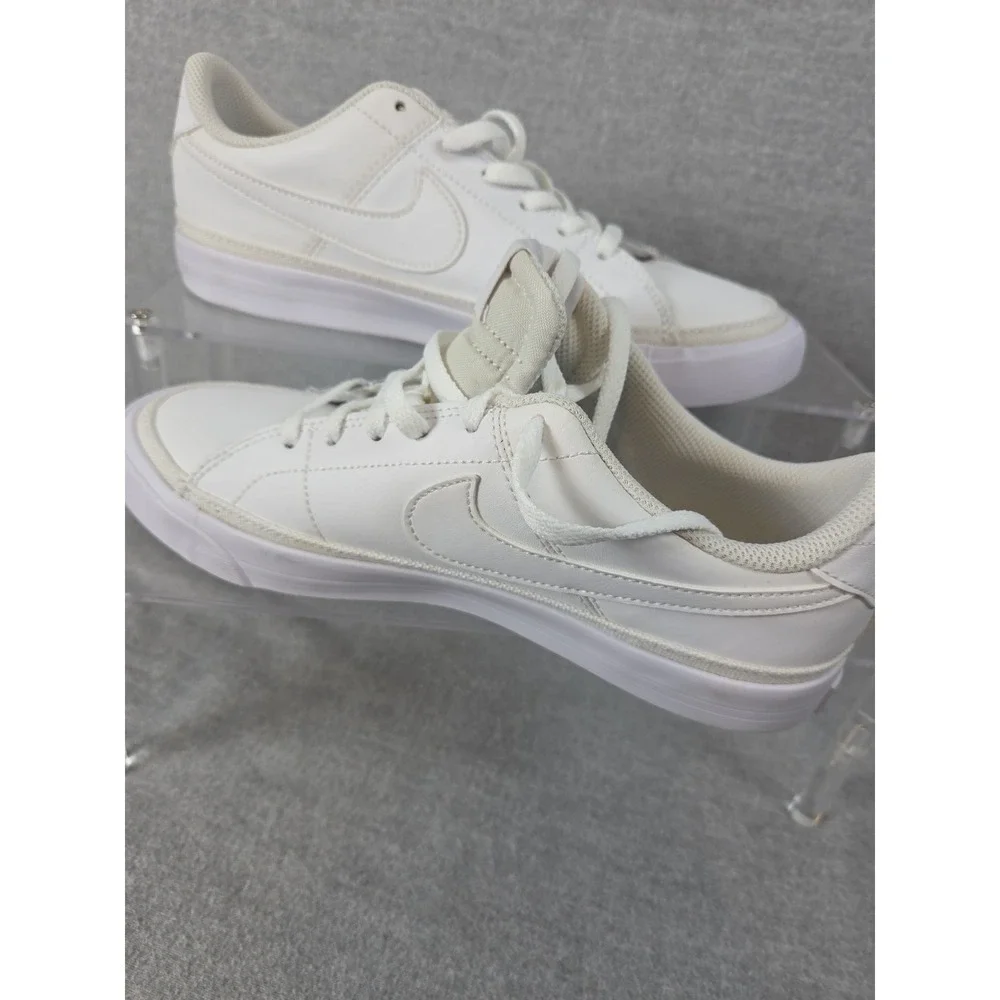 Nike Court Legacy Boys Size 5Y Sneakers Triple White‎ Leather Low Top NEW